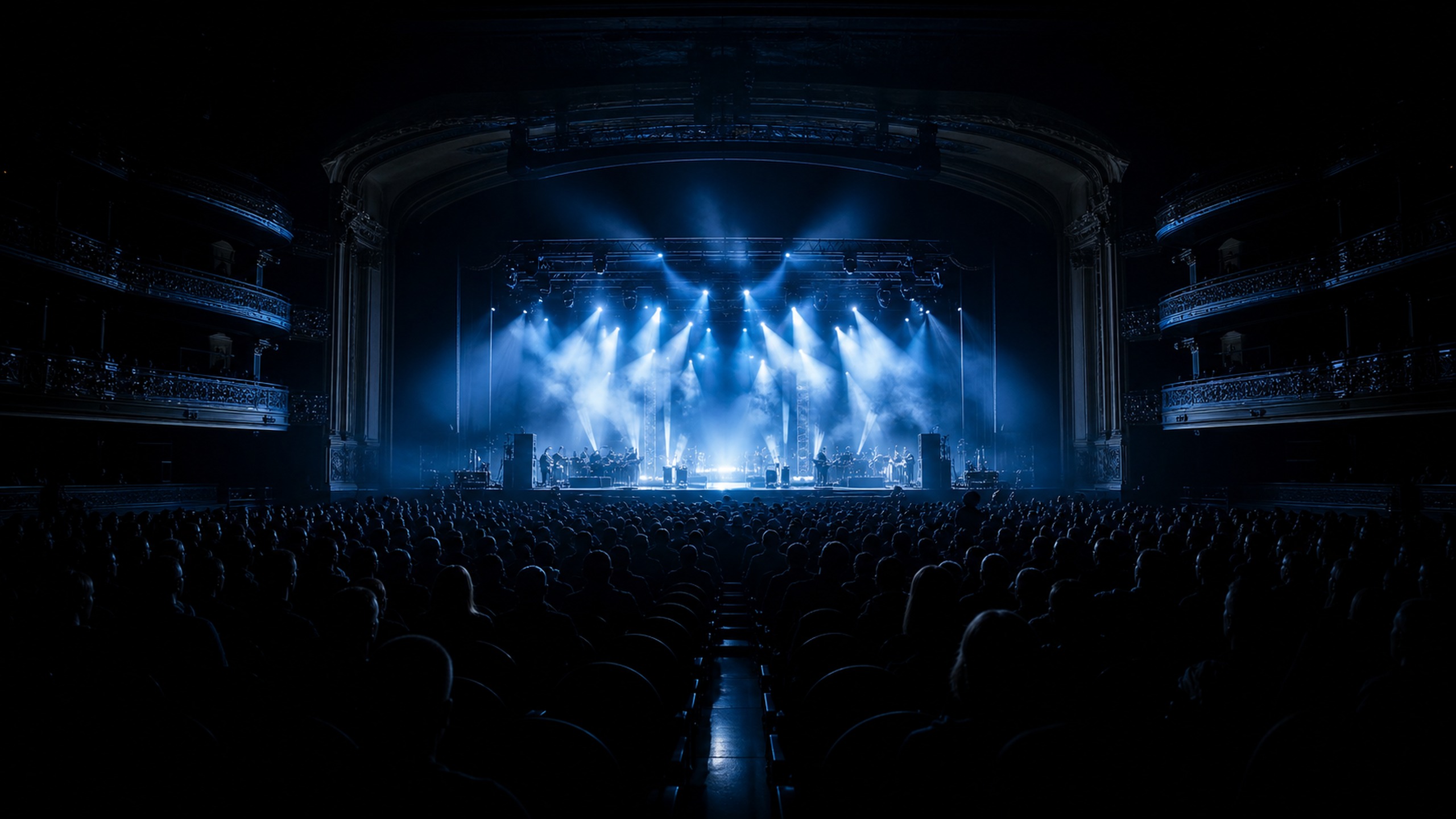 Grand venue hall with a lit stage