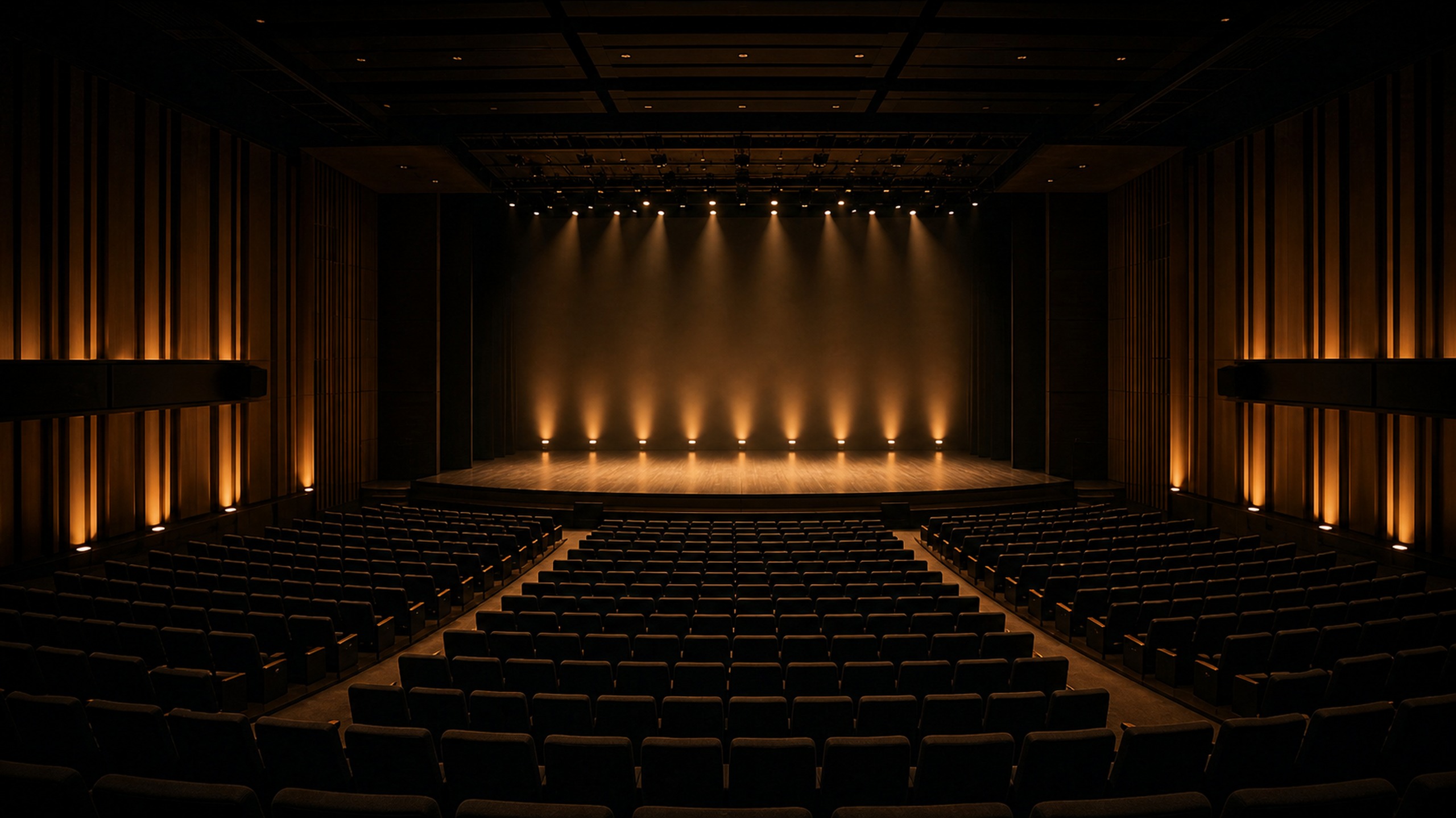 Empty grand theater with warm house lights