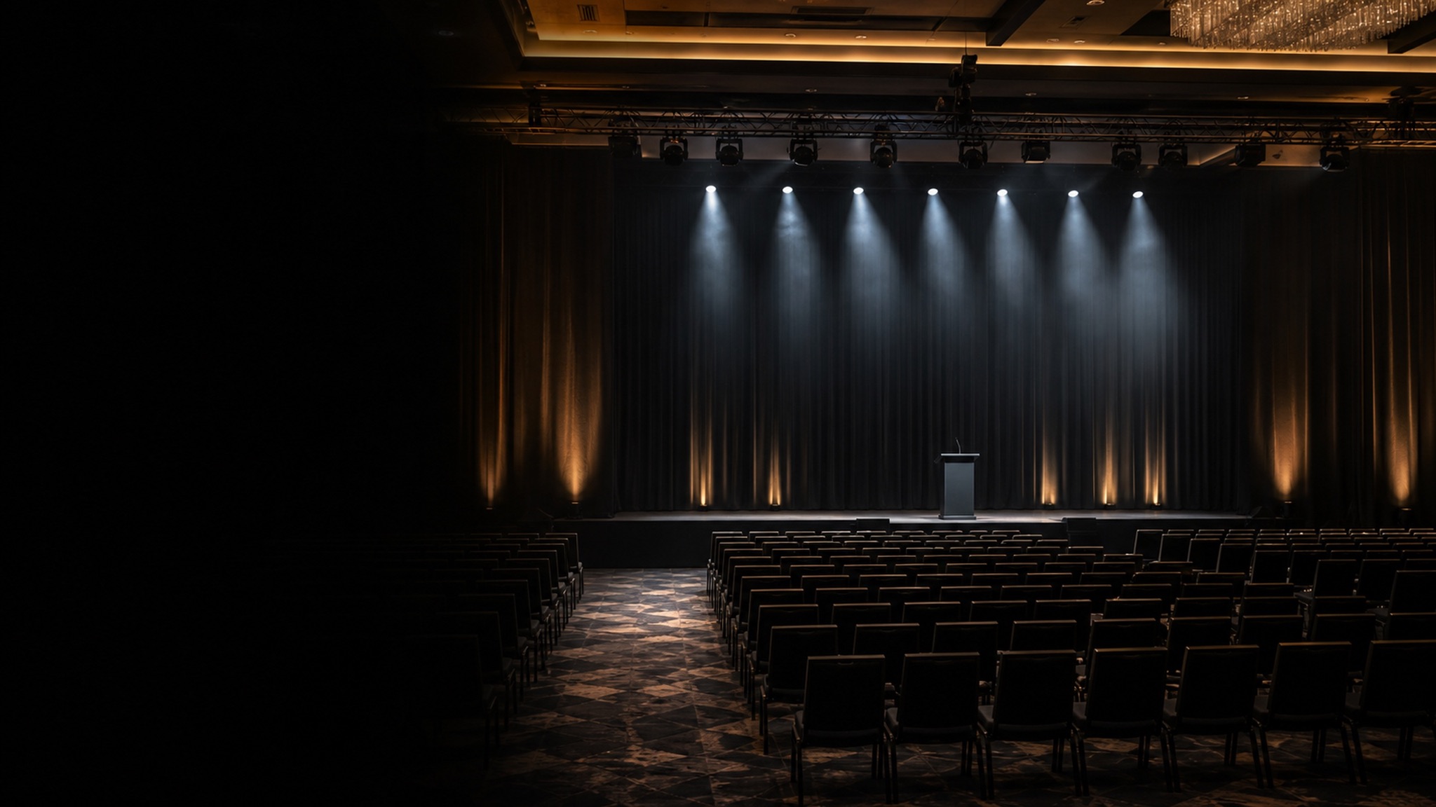 Conference ballroom stage set for a keynote