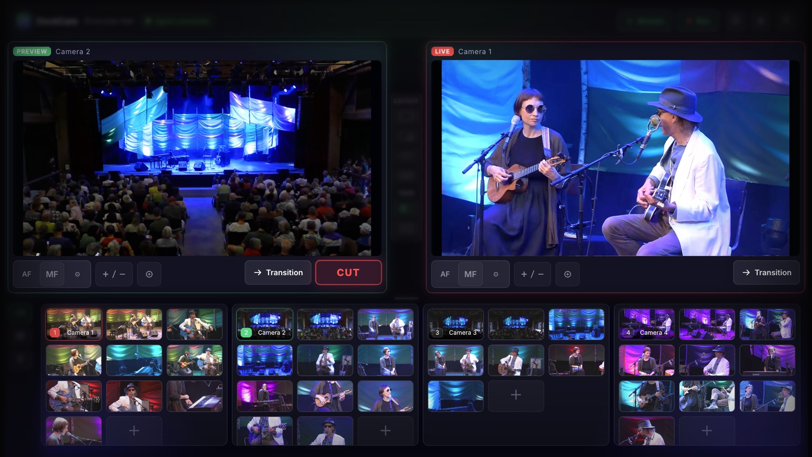 Multiview + preset thumbnails in the DeckCam operator interface